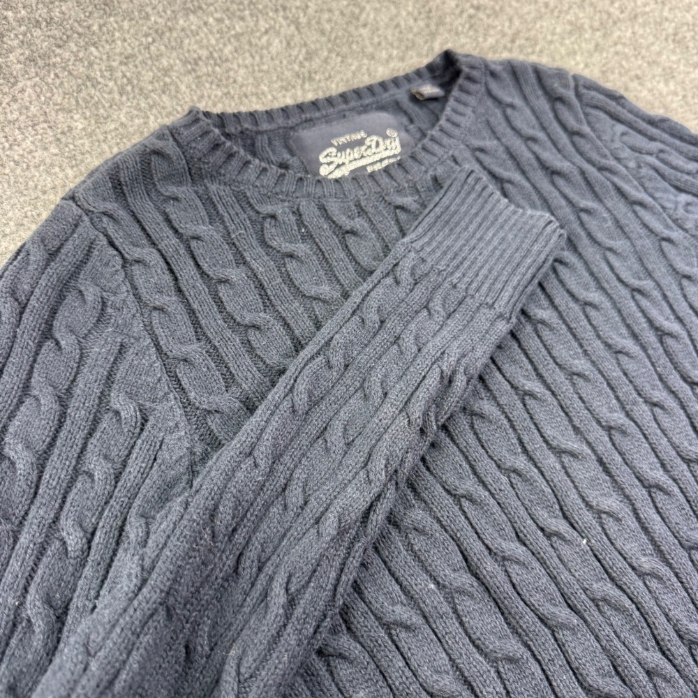 Superdry Cable Knit Sweater Size XXS Navy Blue Cotton Crewneck Women's